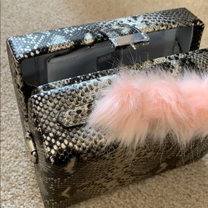 Snake skin furry pink handle ASOS purse